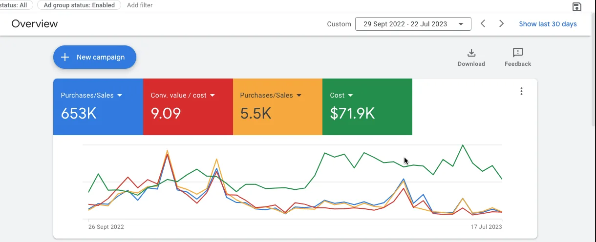 Spacey Digital Google Ads performance dashboard